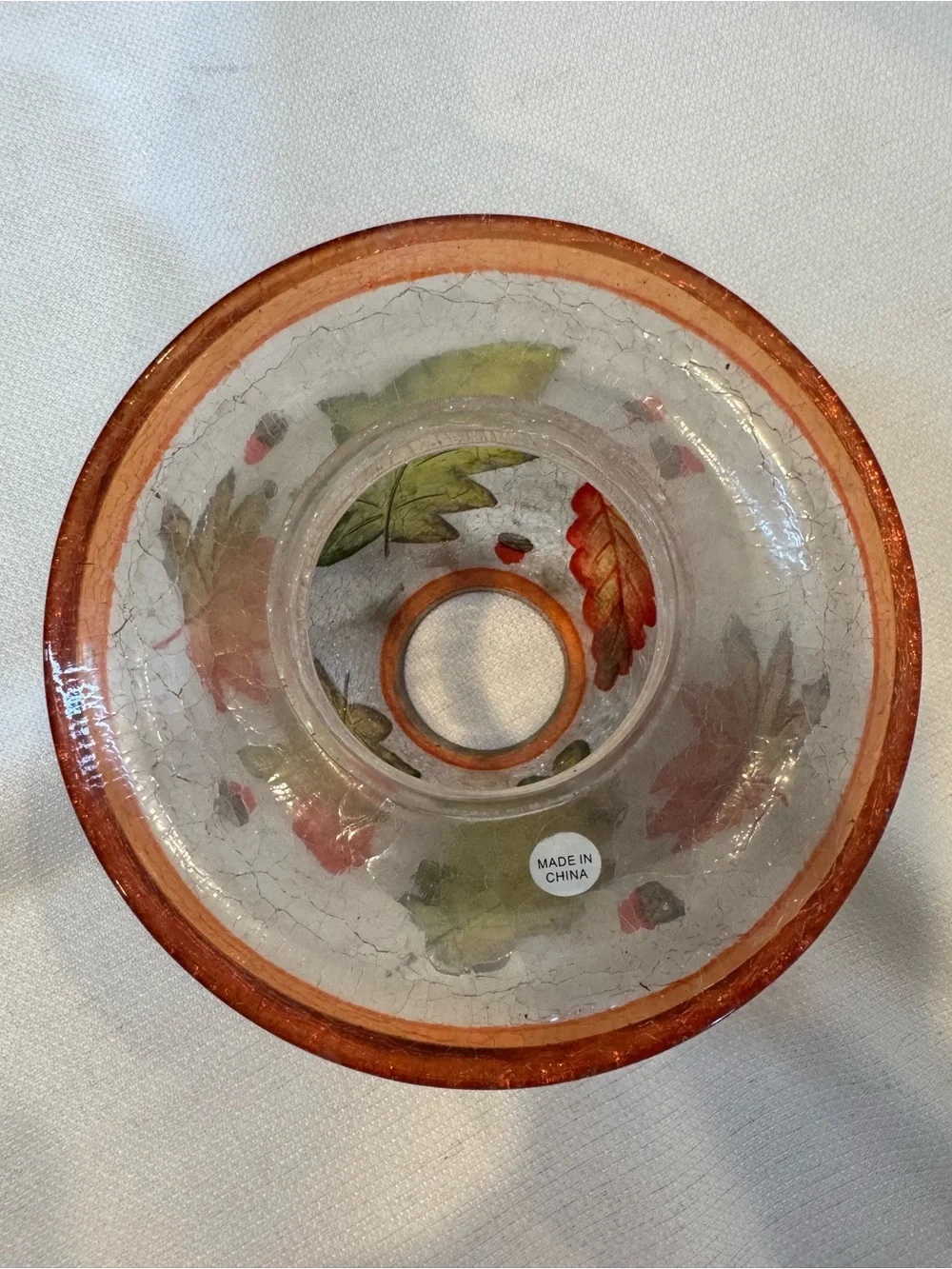 Vintage Yankee Candle Crackle Glass Candle Lamp Shade Fall Autumn Leaves Acorns